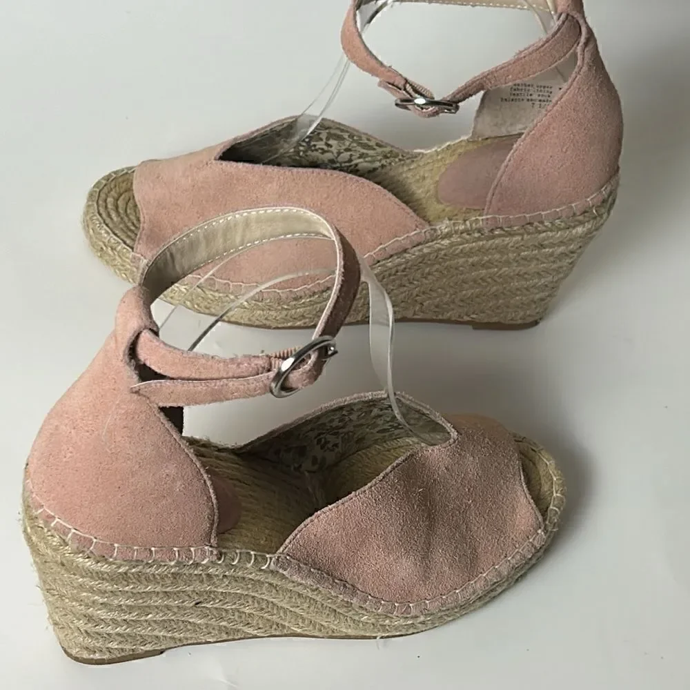 Women’s Seychelles Pink Suede Wedge Espadrille Sandal shoes Size 7.5 Peep Toe.